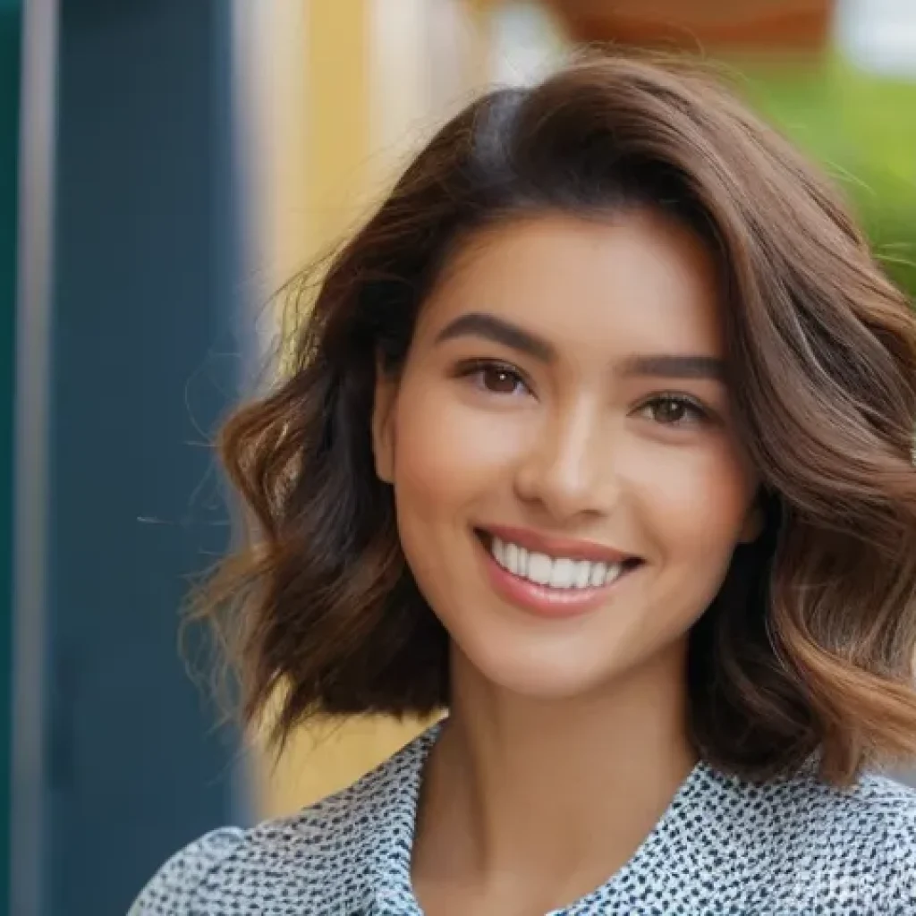 헤어볼륨 살리는 롤 브러쉬 추천 - **"A close-up, vibrant portrait of a young woman (20s-30s) with shoulder-length, bouncy, and volumin...