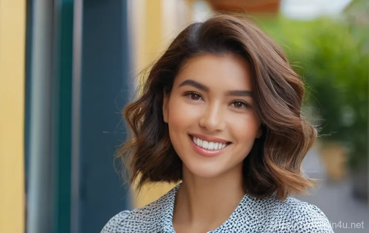 헤어볼륨 살리는 롤 브러쉬 추천 - **"A close-up, vibrant portrait of a young woman (20s-30s) with shoulder-length, bouncy, and volumin...