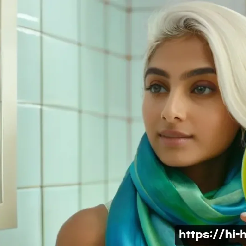 탈색 모발용 컬러 샴푸 추천 - A close-up portrait of a young Indian woman with beautifully bleached hair, wearing a colorful silk ...