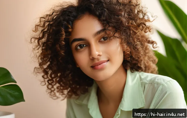 곱슬머리 전용 헤어크림 추천 - A close-up portrait of a young Indian woman with natural curly hair wearing a light cotton blouse, a...
