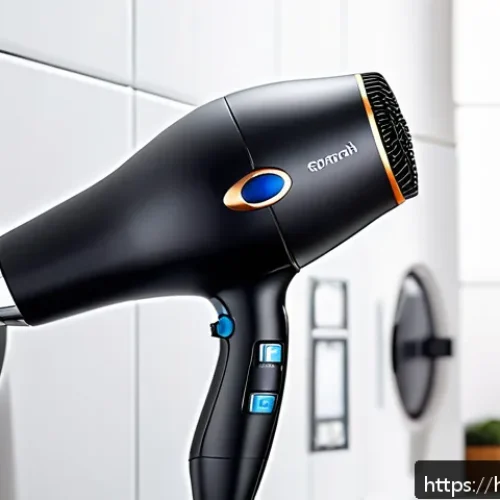 모발 보호 기능 있는 드라이어 추천 - A detailed close-up of a modern hair dryer with ceramic coating and ionic technology, emitting gentl...