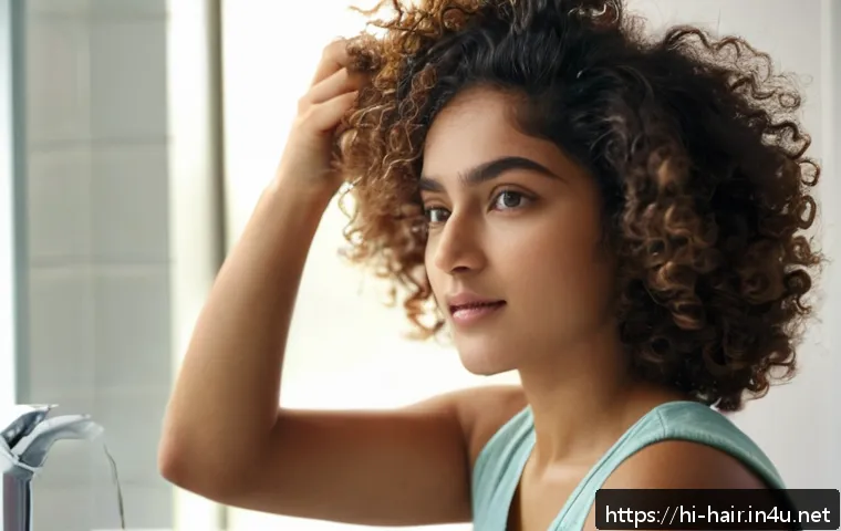 컬링 에센스와 스트레이트 크림 비교 - A close-up portrait of a young Indian woman with naturally curly hair, wearing light makeup and casu...